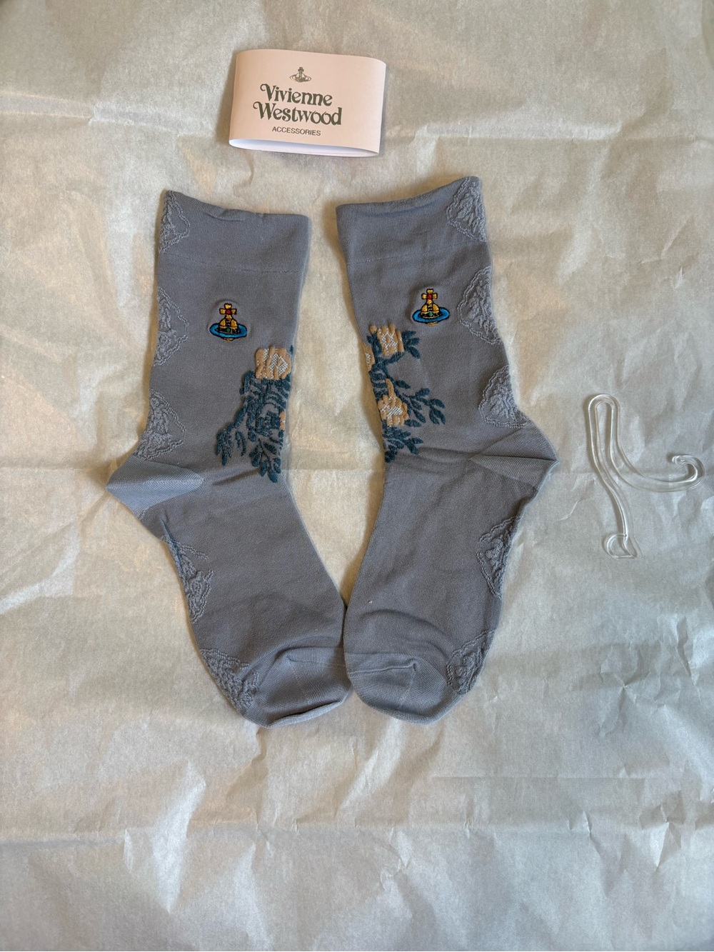 Vivienne Westwood Gray Floral Orb Crew Socks